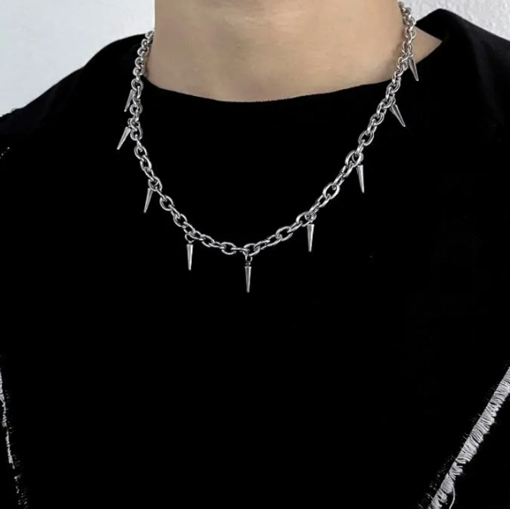 NEW!! 14K White Gold Silver Plated Hip Hop Spike Dangling Chain Necklace
